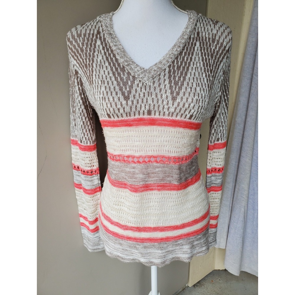 Sweet &‎ Sinful New York Sweater Shirt Womens Medium Sheer Knit Striped Hooded